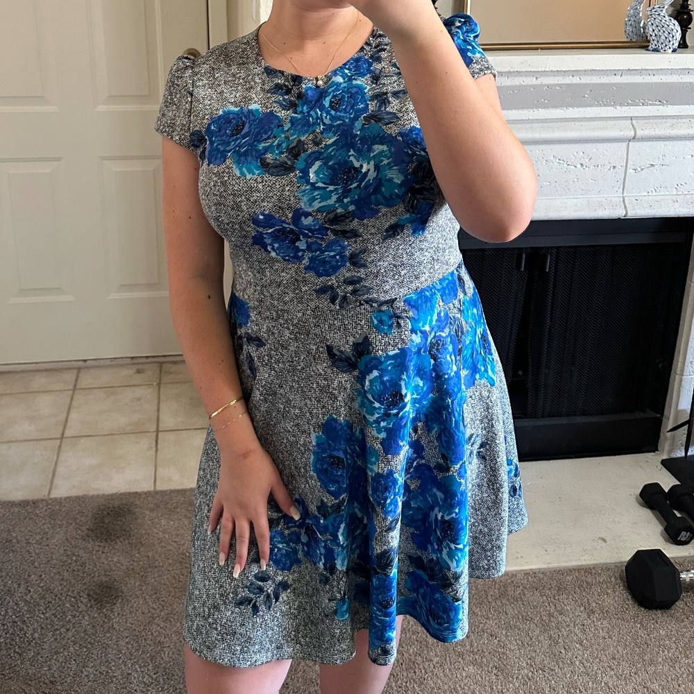 *Worn Once* Betsy Johnson Blue Floral Flare Dress